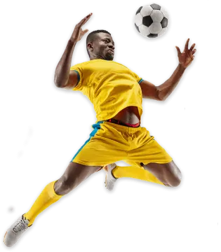 a man in a yellow shirt is playing soccer