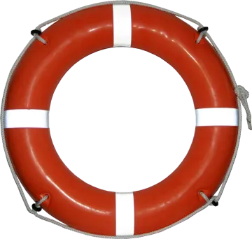 a red and white life ring on a white background