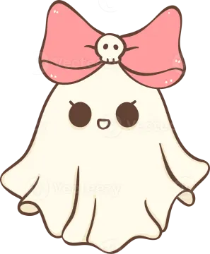 a cartoon ghost with a pink bow