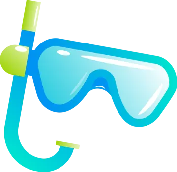 a blue diving goggles with a yellow tube