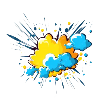 a blue and yellow explosion on white background