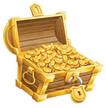 a wooden chest filled with gold coins