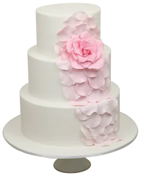 a white cake with pink flowers on top