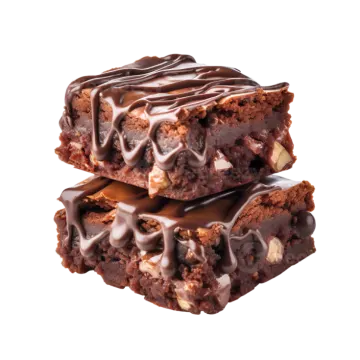 a stack of chocolate brownies with chocolate drizing on top