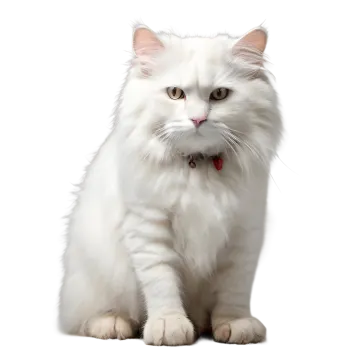 a white cat sitting down and looking at the camera