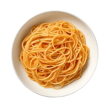 a bowl of pasta on a white background