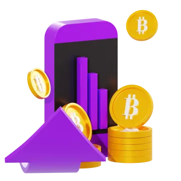 a purple house surrounded by stacks of gold coins