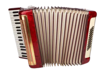 a red and white accordion