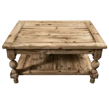 a wooden coffee table on a white background