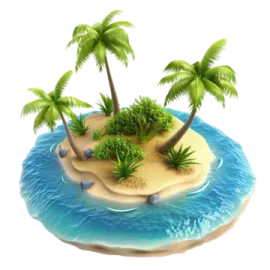 a small island with palm trees on it