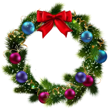 a christmas wreath with ornaments and red bow