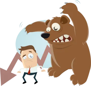 a bear and a man looking at each other bears