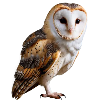 an owl is standing on a white surface