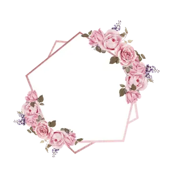 a floral frame with pink roses and leaves