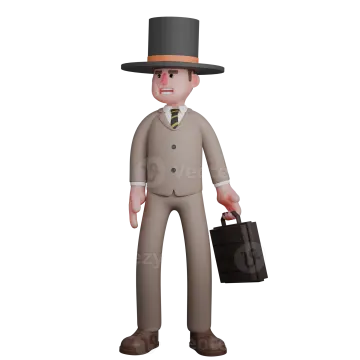 a man in a suit and hat with a briefcase
