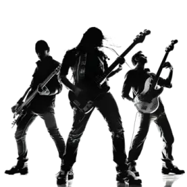 a group of people with guitars in silhouettes