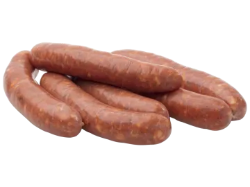 three sausages on a white background