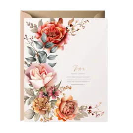 wedding invitation card with flowers and leaves