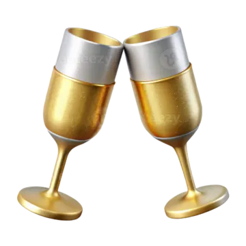 two champagne glasses with gold and silver rims