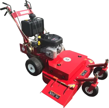 a red lawn mower on a white background