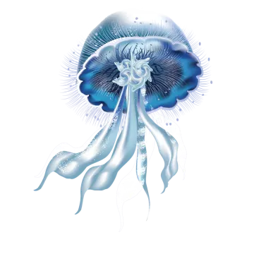 an illustration of a blue and white mushroom