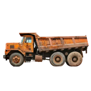 an old rusty dump truck on a white background