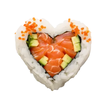 a heart shaped sui with salmon and avoca