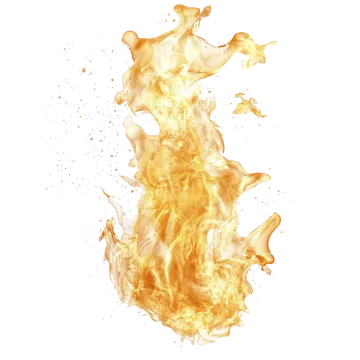 a yellow fire on a white background
