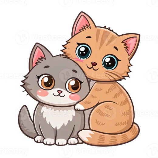 two cute kittens hugging on white background
