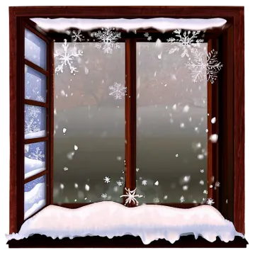 an open window with snow on it