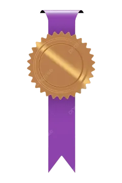 a purple ribbon with a gold medal on it