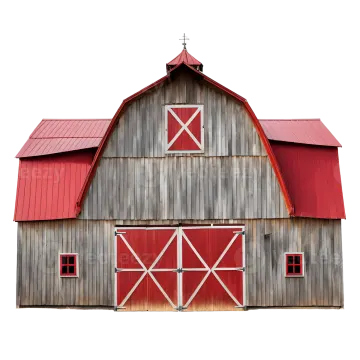 an old barn with a red roof