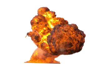 a large explosion of black and orange smoke