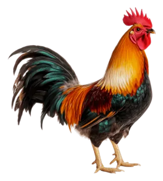 a rooster is standing in front of a white background