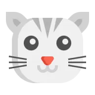 a white cat with black eyes and red nose