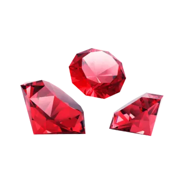 three red crystals on a white background