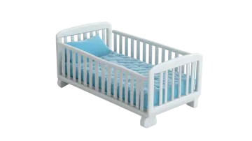 a white cribt with blue bedding