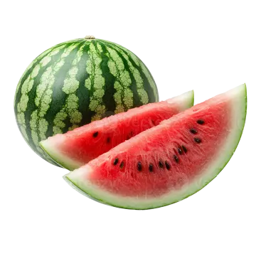 two slices of watermelon with one slice cut in half
