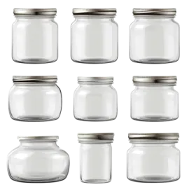 a set of glass jars with metal lids