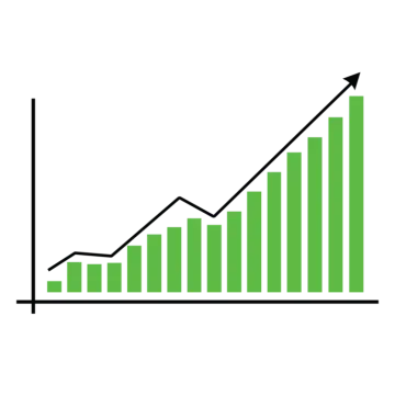a bar chart with an arrow pointing upward