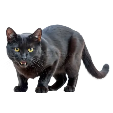 a black cat walking on a white background