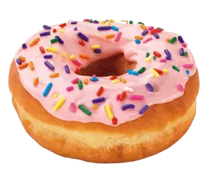 a dough with pink frosting and sprins