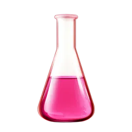 a pink liquid in a laboratory beakle