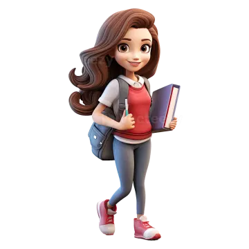 a cartoon girl with a backpack and a book