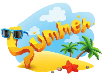a cartoon character with sunglasses and a starfish on the beach