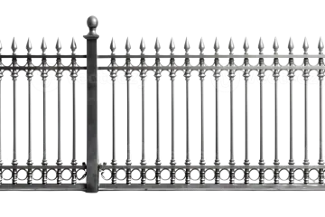 a black wrought fence on a white background