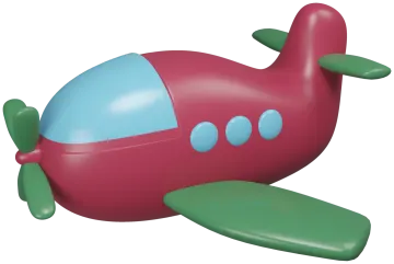 a red toy plane with blue and green wings