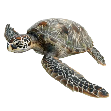 a green sea turtle on white background