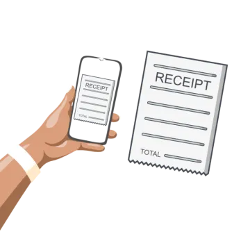 a hand holding a phone with a receipt on it