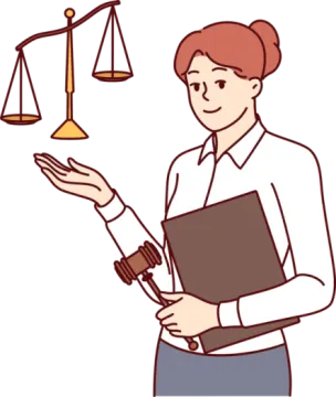 a woman holding a book and a scale scale